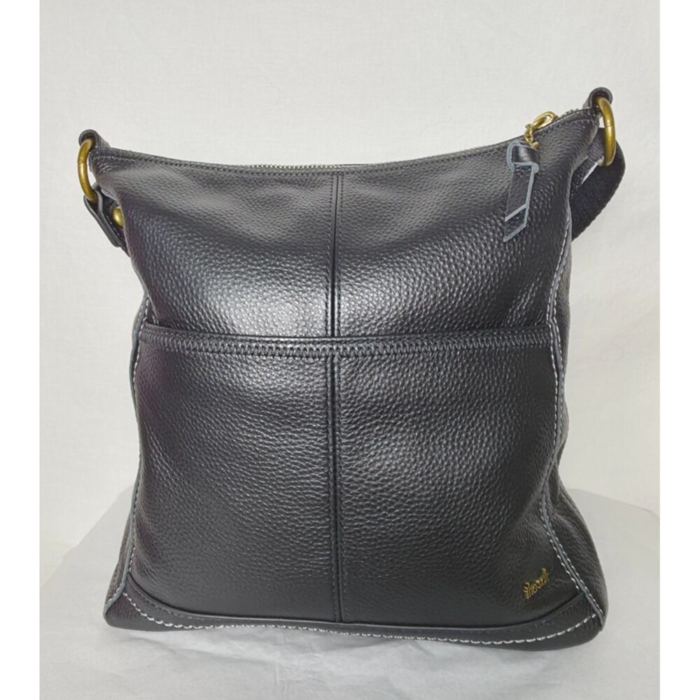 The Sak Leather Crossbody Black Pebbled Zip Top Adjustable Strap Purse